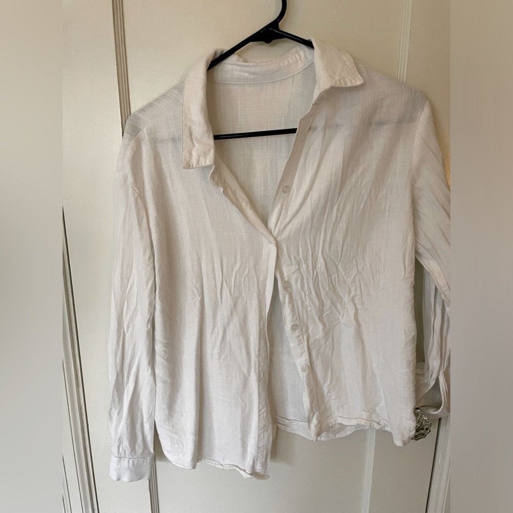 White Linen Button Down, Size S